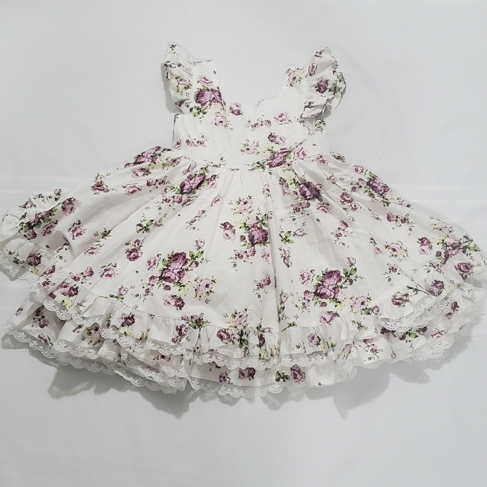 NWOT DANDELION DREAMS Floral Ruffle Back Bow Girl Dress